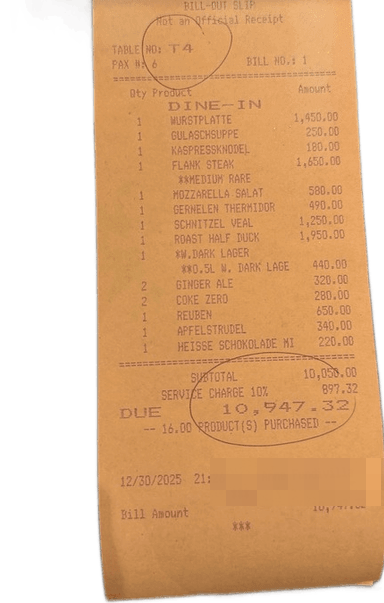 One of the nine benchmark receipts