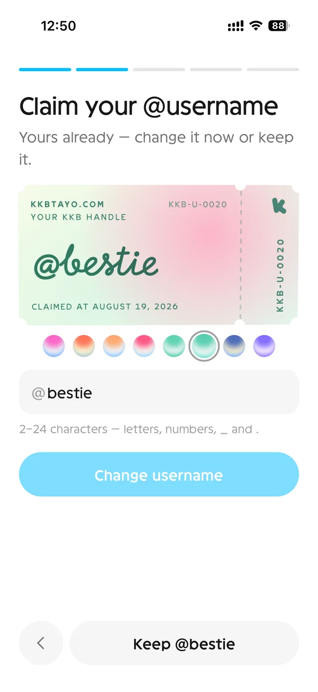 Claiming @bestie on the onboarding ticket, paper swatches below